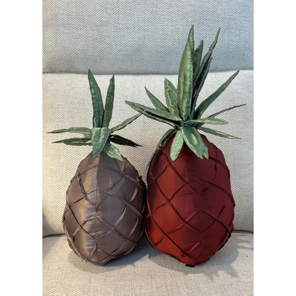 Bess Pineapple Decorative Pillows Set of 2 Red and Taupe